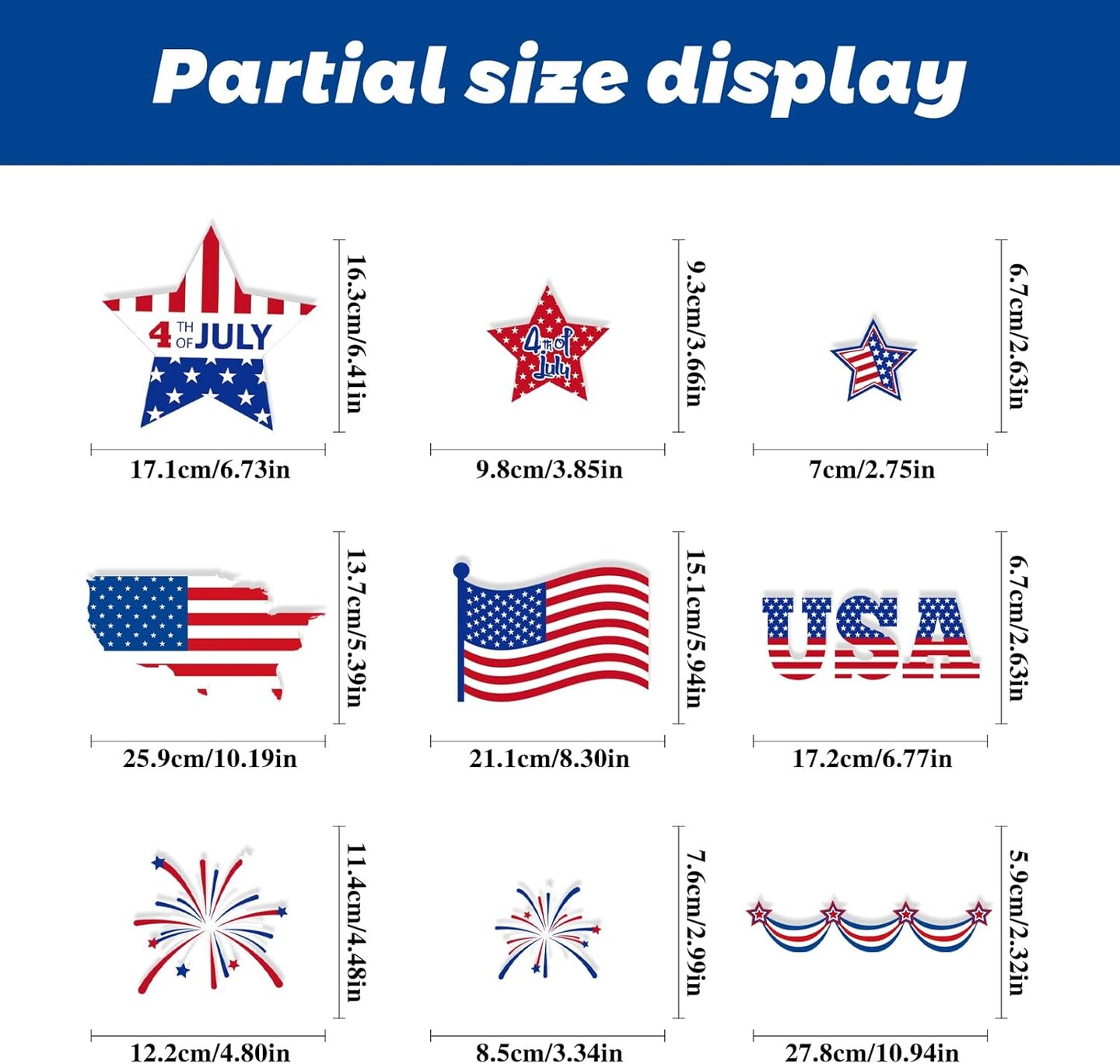 4th of July Decorations Patriotic Window Clings 9 Sheets