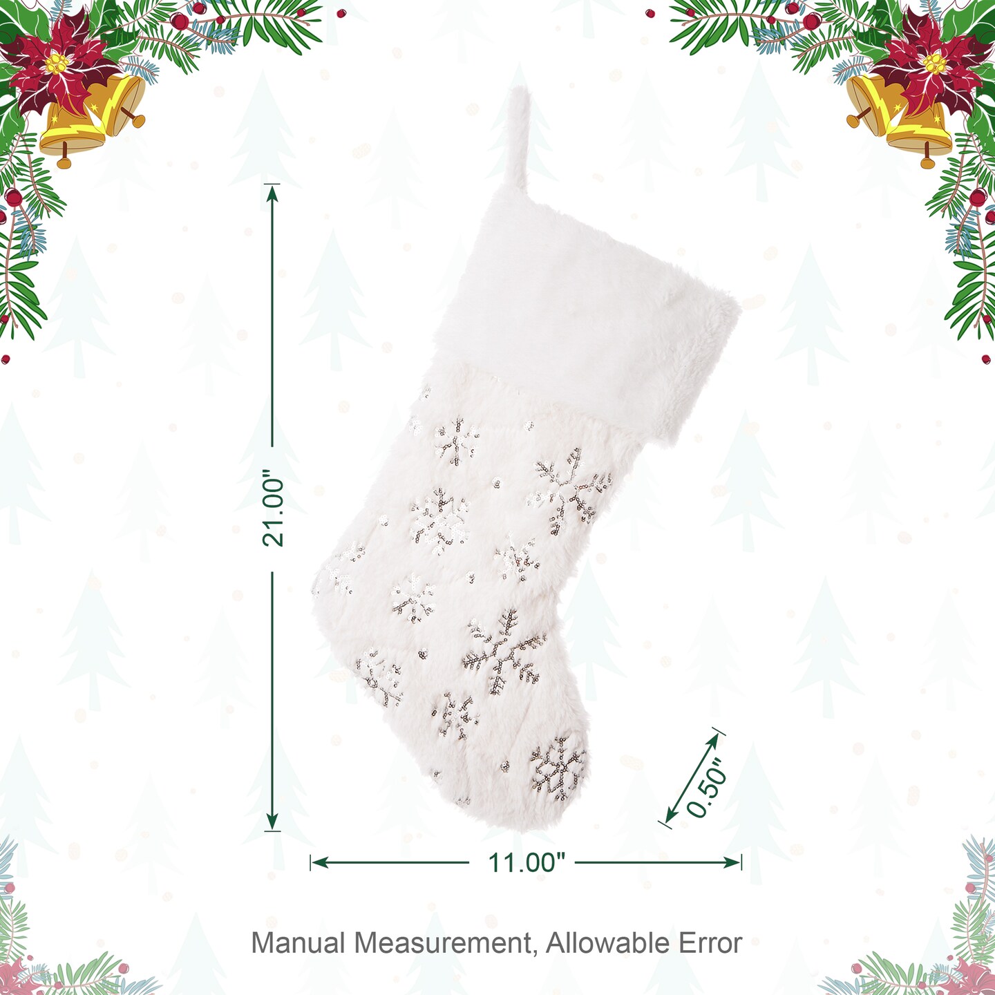 4pk 21&#x22;L White Plush with Snowflake Christmas Stockings