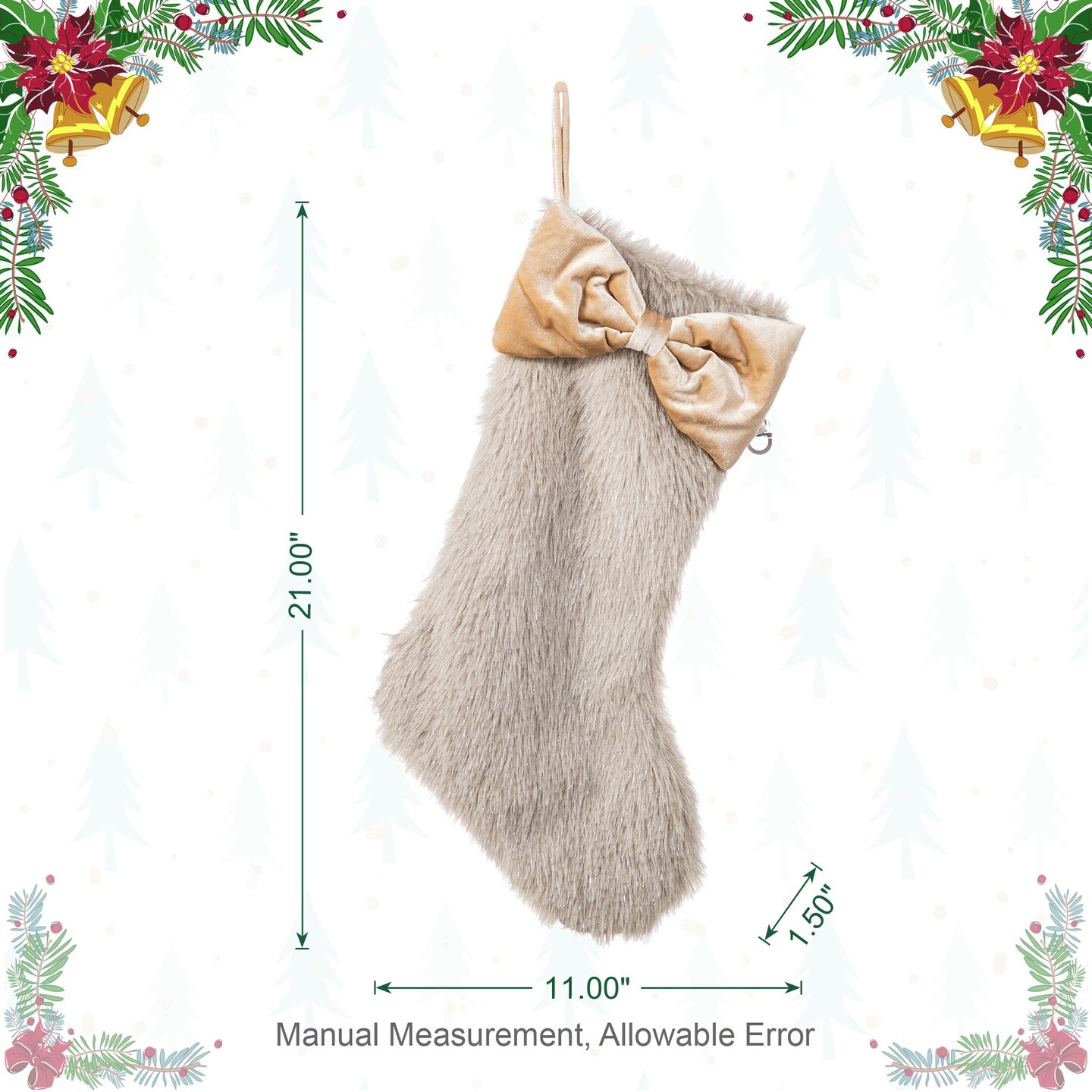 Christmas Faux Fox Fur Stocking with Bow/ Christmas Tree Skirt Set