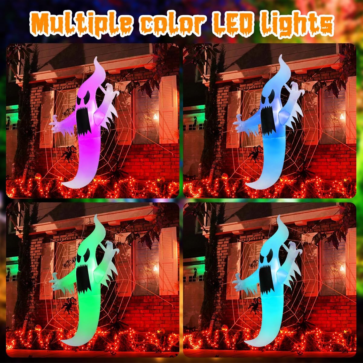 GOOSH 6 FT Halloween Inflatables Ghost Outdoor Window Decorations Blow Up Yard Multicolor Hanging Ghost