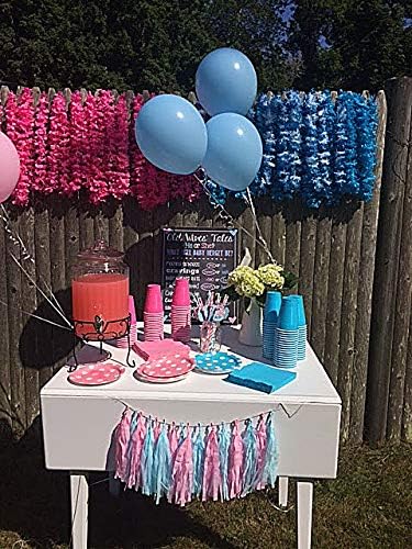 Pink and Blue Leis Bulk for Gender Reveal Baby Shower,Gender Reveal Decorations,Tropical Hawaiian Luau Flower Necklace Leis,Pack of 32