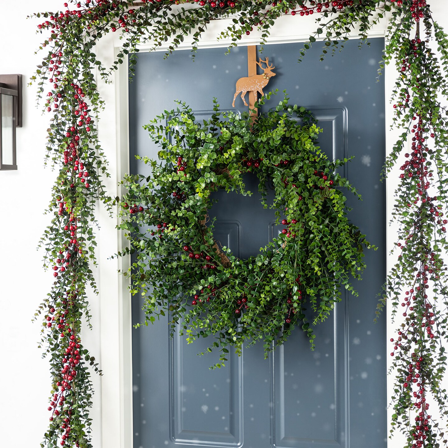 Christmas Greenery PE Dripping Cedar/Eucalyptus Garland/Wreath with Red Berries