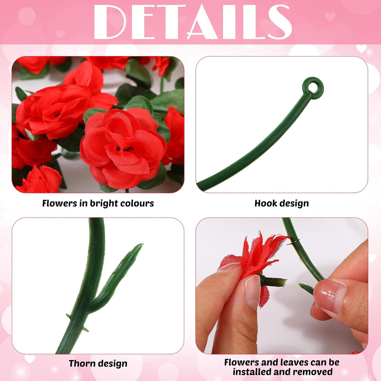 12 Pcs 100 ft Flower Garland Artificial Rose Vine with Green Leaves Hanging Artificial Flower Vines Ivy Garlands Wall Garden Decor for Room Wedding Birthday Arch Decor