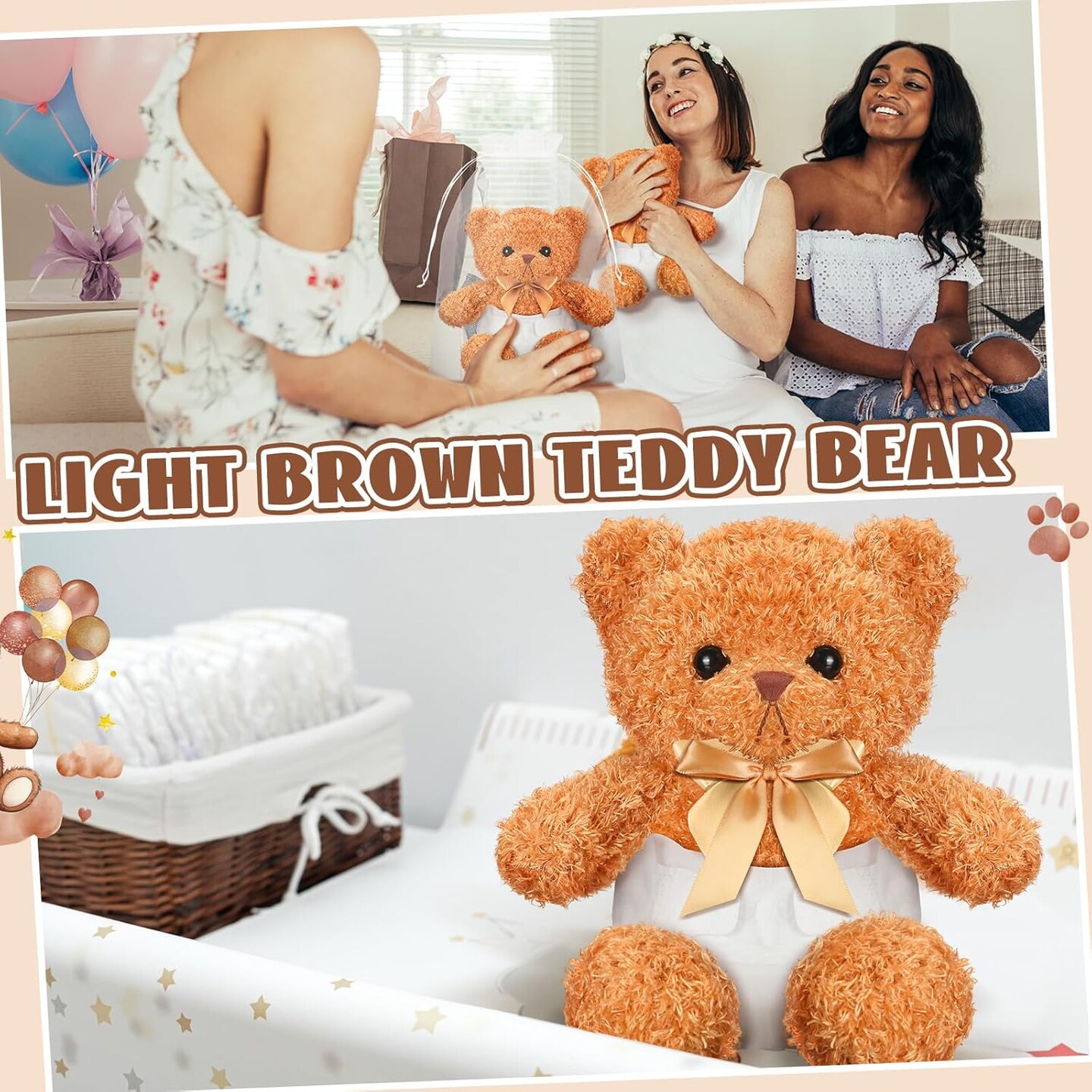 12 Sets Blindfolded Diaper Changing Baby Shower Games Flip Cup Games Prizes Plush Diapers Gift Bags for Baby Shower Gender Reveal Raffle Party Game (Brown)