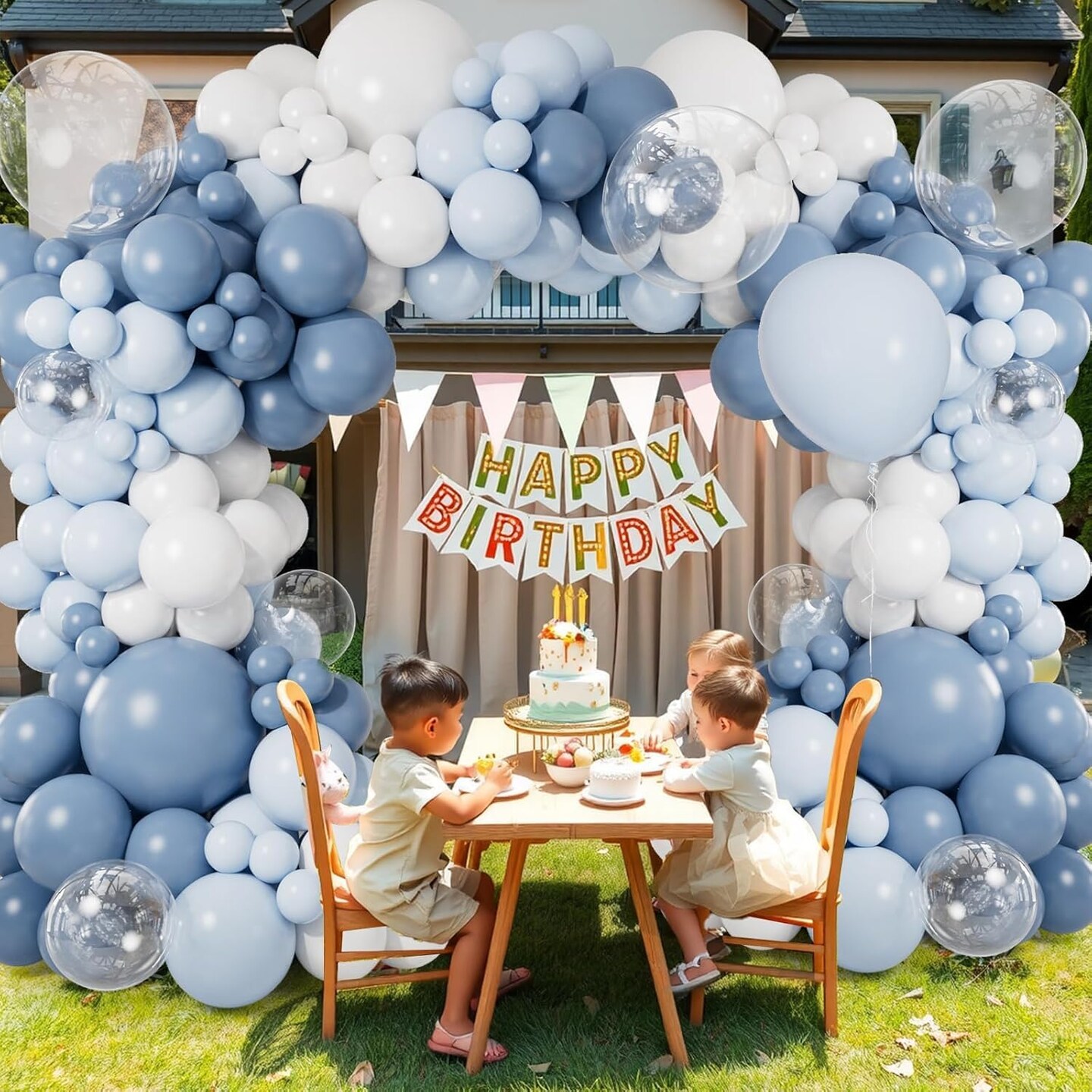 Dusty Blue Balloon Garland Arch Kit 140PCS Light Blue White Clear Balloons in 18 12 10 5 Inch for Baby Shower Gender Reveal