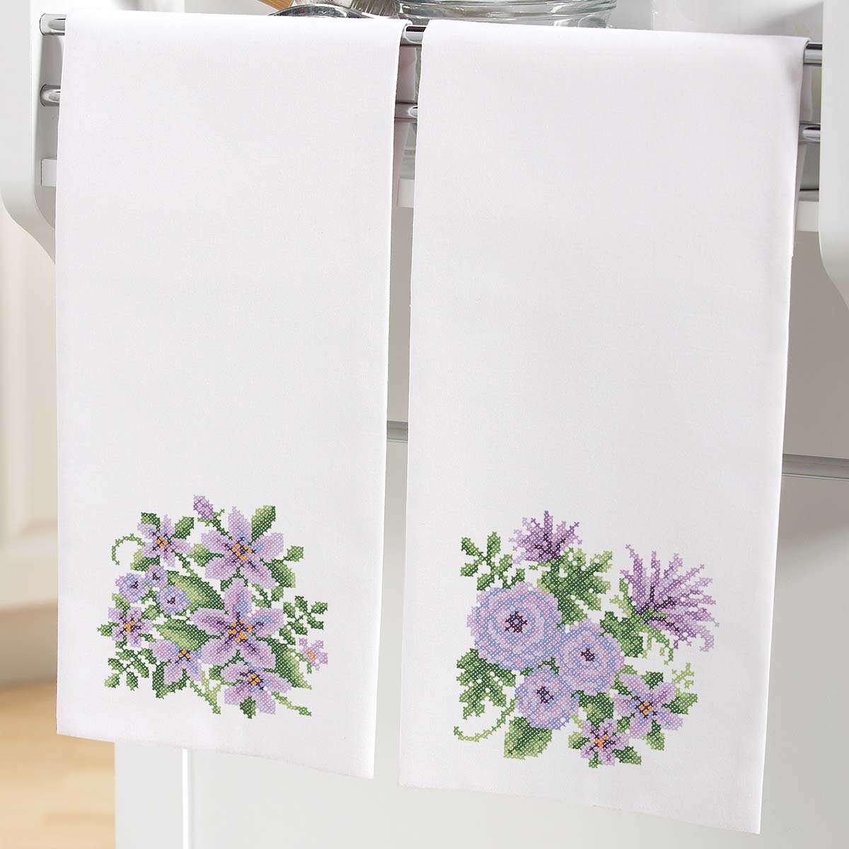 Herrschners  Soft Florals Towel Pair Stamped Cross-Stitch