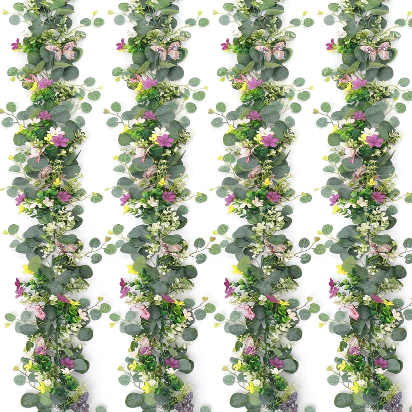 Artificial Daisy Garland with 3D Butterfly, Hanging Fake Flowers Greenery Eucalyptus Garland Floral Vines for Wedding Table Home Party Spring Decor