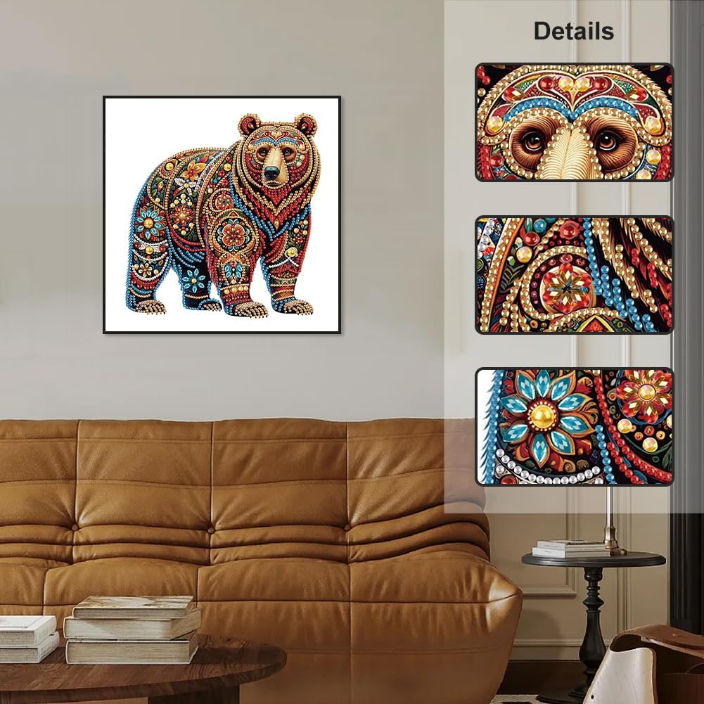 Brown Bear 5D Special Shape Diamond Painting Kit for Adults – Crystal Rhinestone DIY Art, Beginner-Friendly 12×12 Inch Wall Décor & Gift