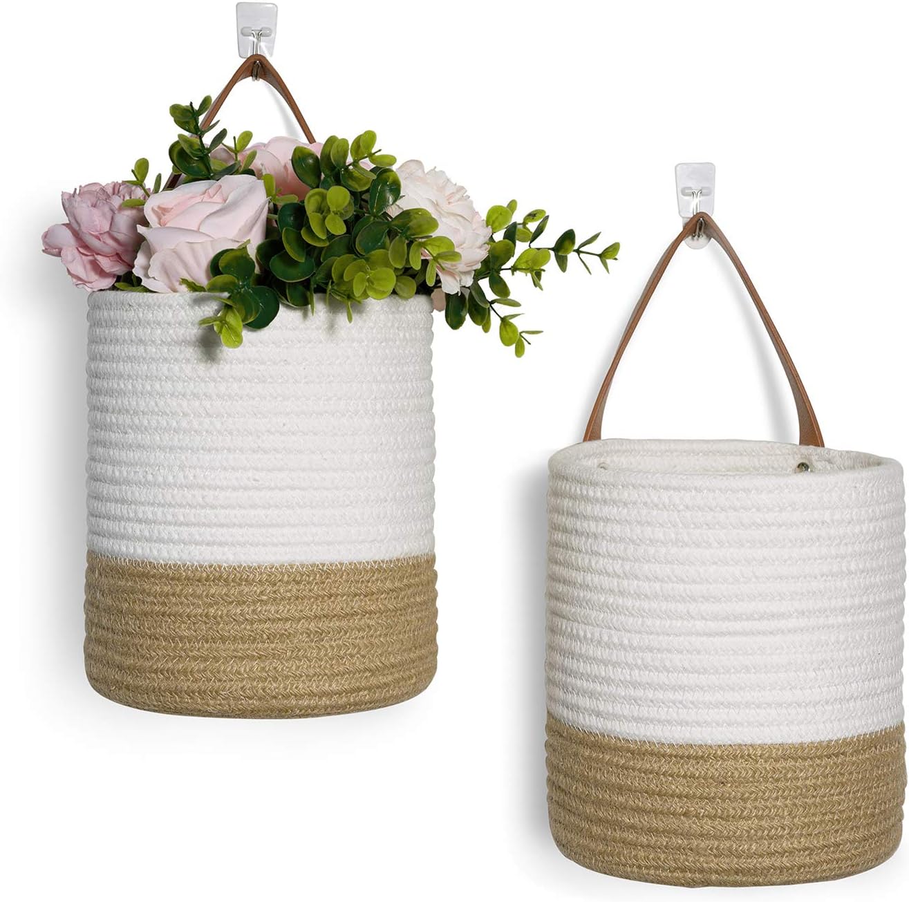 2-Pack Jute Hanging Rope Baskets – Small Boho Woven Wall Planters