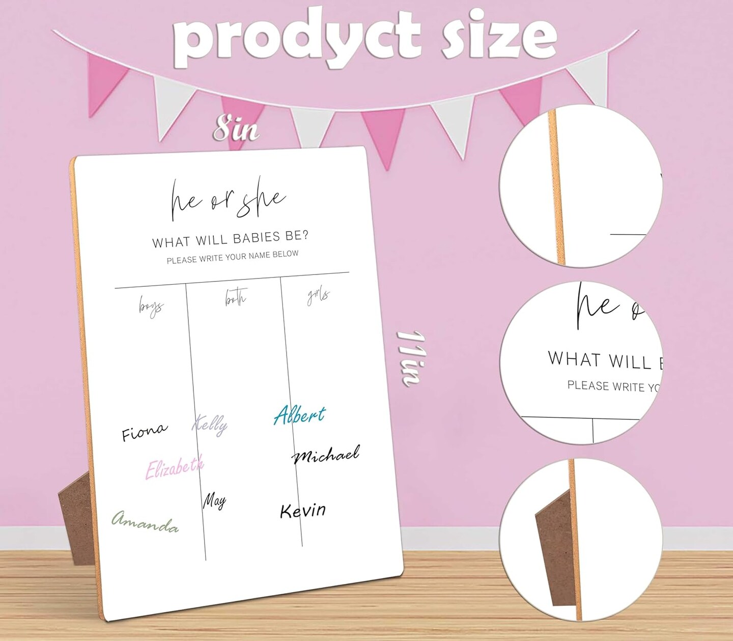 Gender Reveal Ideas - He or She Signature Voting Sign(Wooden Sign with Stand), Baby Gender Reveal Games, Baby Shower Game, gender reveal party supplies ANC-05