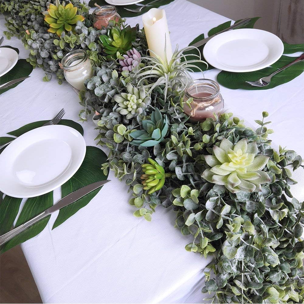 5.9&#x27; Long Faux Silver Dollar Eucalyptus Leaves Greenery Artificial Garland in Grey Green for Wedding Arch Swag Backdrop Doorways Table Runner Indoor Outdoor