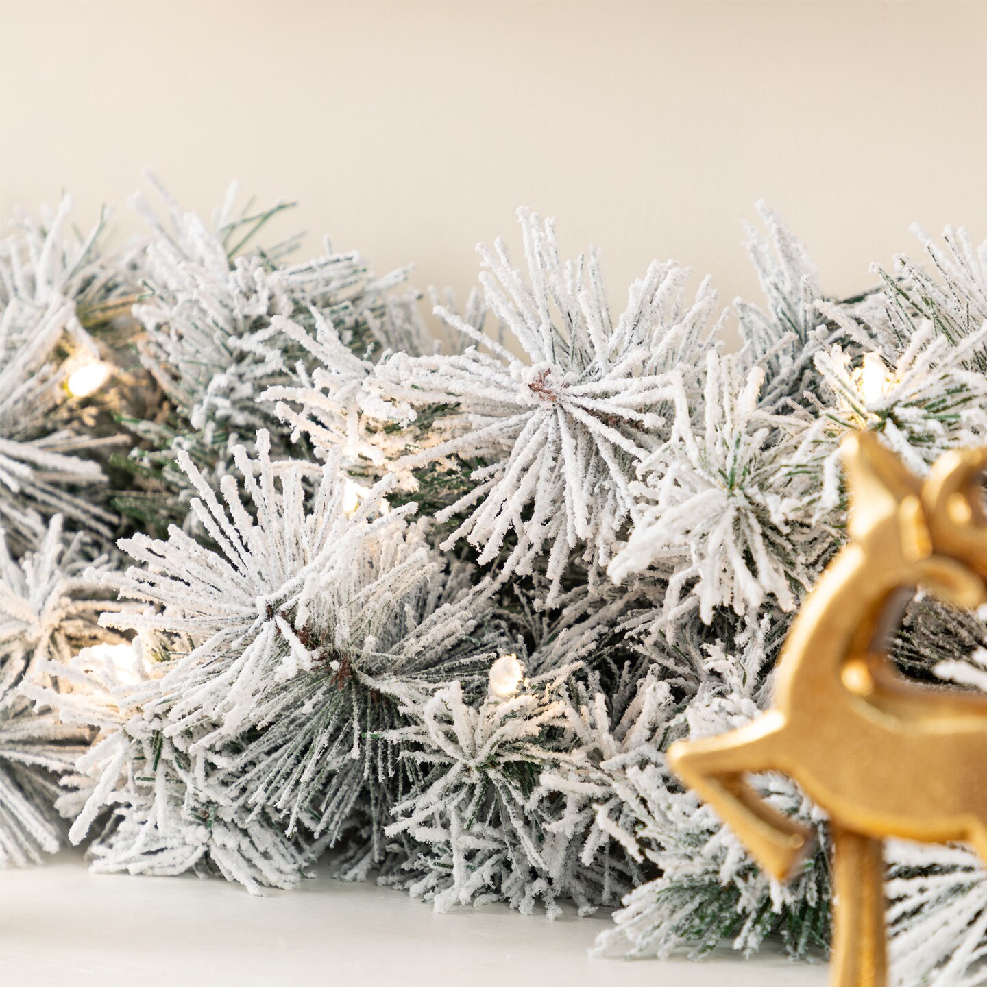 Christmas Snow Flocked Greenery Pine Garland & Wreath & Teardrop Set, with Warm White/Multi-color C3 Clear LED Lights and Timer,8 Function