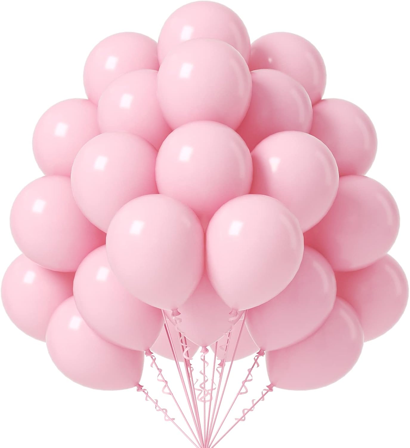 Pink Balloons 12 inch, 50 Pack Light Pink Latex Party Balloons Helium Quality for Birthday Graduation Bridal Baby Shower Gender Reveal Pink Princess Party Decorations (with Pink Ribbon)