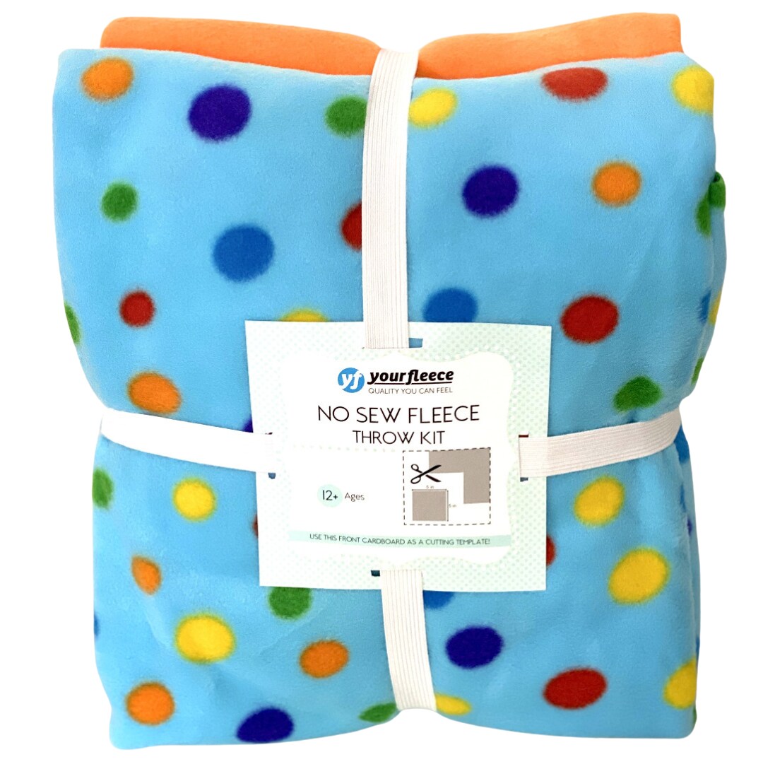 Rainbow Polka Dots Circus Anti-Pill No-Sew Throw Fleece Fabric Kit (50x60)