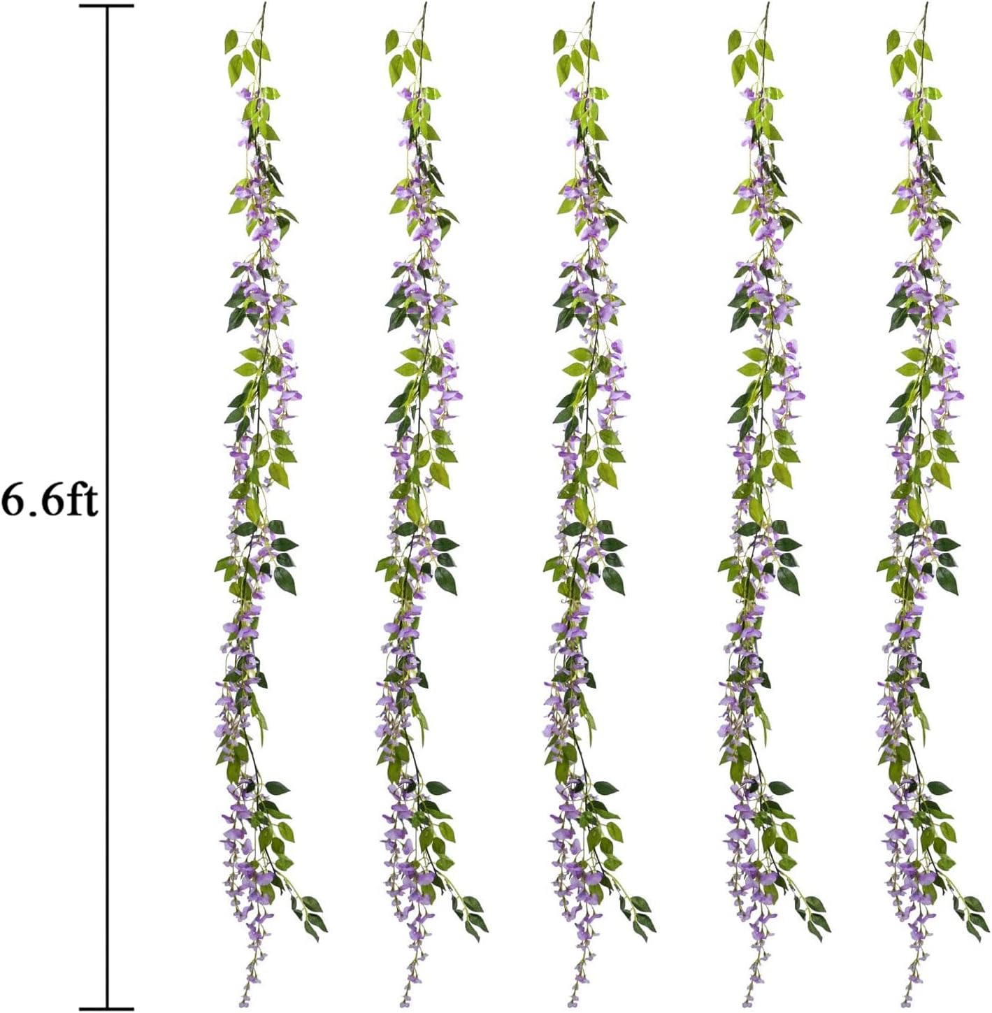 Wisteria Garland Artificial Flowers Wisteria Vine - 5Pcs Total 33ft Purple Fake Hanging Flower