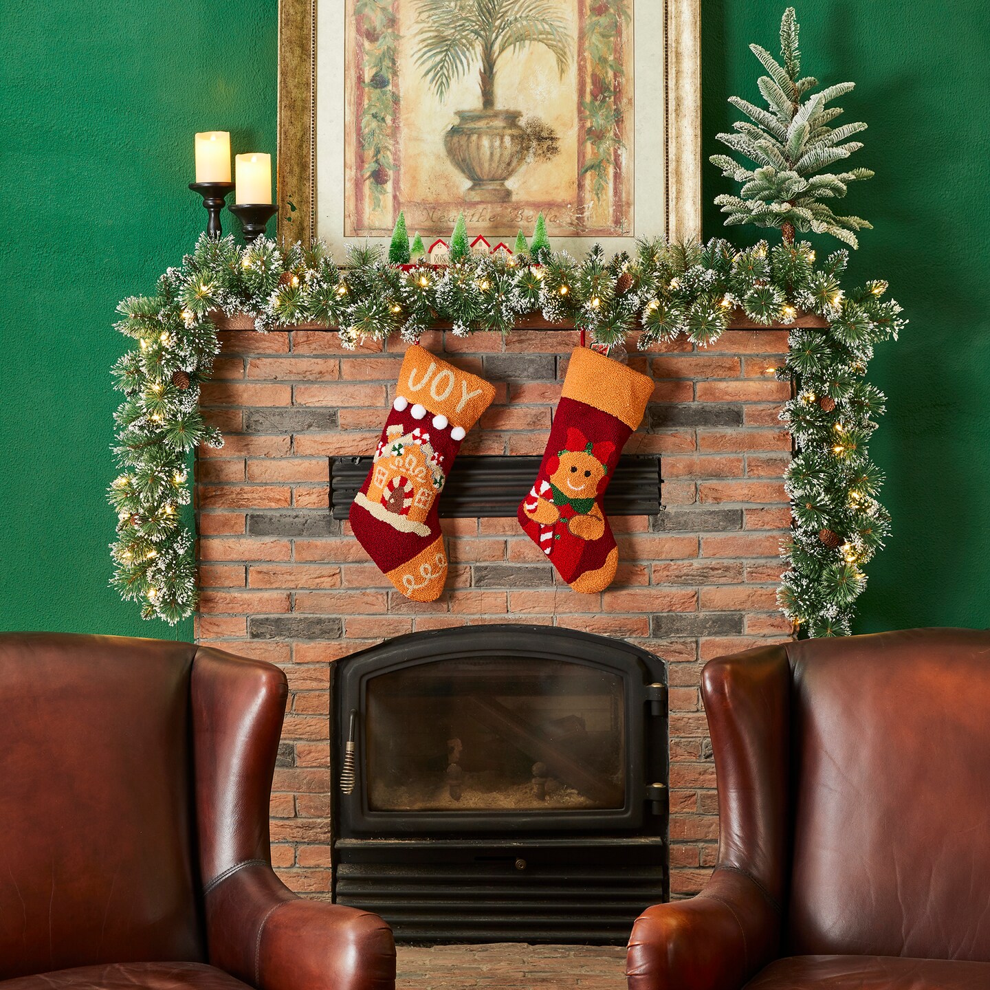 Set of 4 6ft Pre-Lit Frosted Greenery Pinecones Christmas Garland, with 35 C3 Clear LED Lights and Timer, Three Function