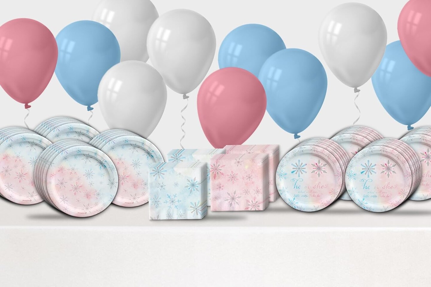 Gender Reveal Party Supplies - Gender Reveal Plates - What Will the Little Snowflake Be? - Baby Shower Tableware Set Includes Plates Napkins | Kit for 24