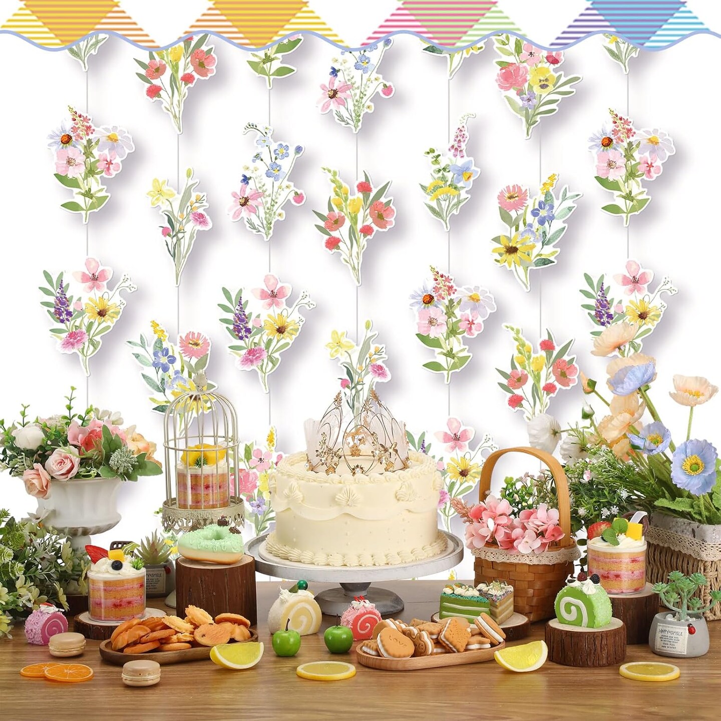 6 Pcs Wildflower Garland Streamers – Flower Paper Hanging Garland for Wildflower Themed Party Decorations, Ceiling Decor for Spring, Women’s Party Supplies