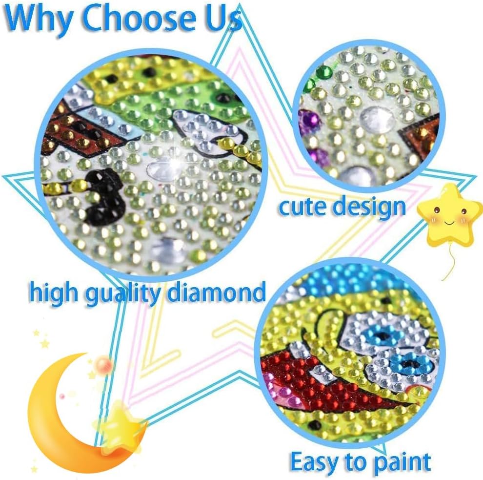 Cute 5D Diamond Art Kits with Wooden Frame, Kawaii DIY Painting Art for Adults Kids, Diamond Arts and Crafts Sets, Big Gem Full Drill Diamond Dots for Women (Turtle)