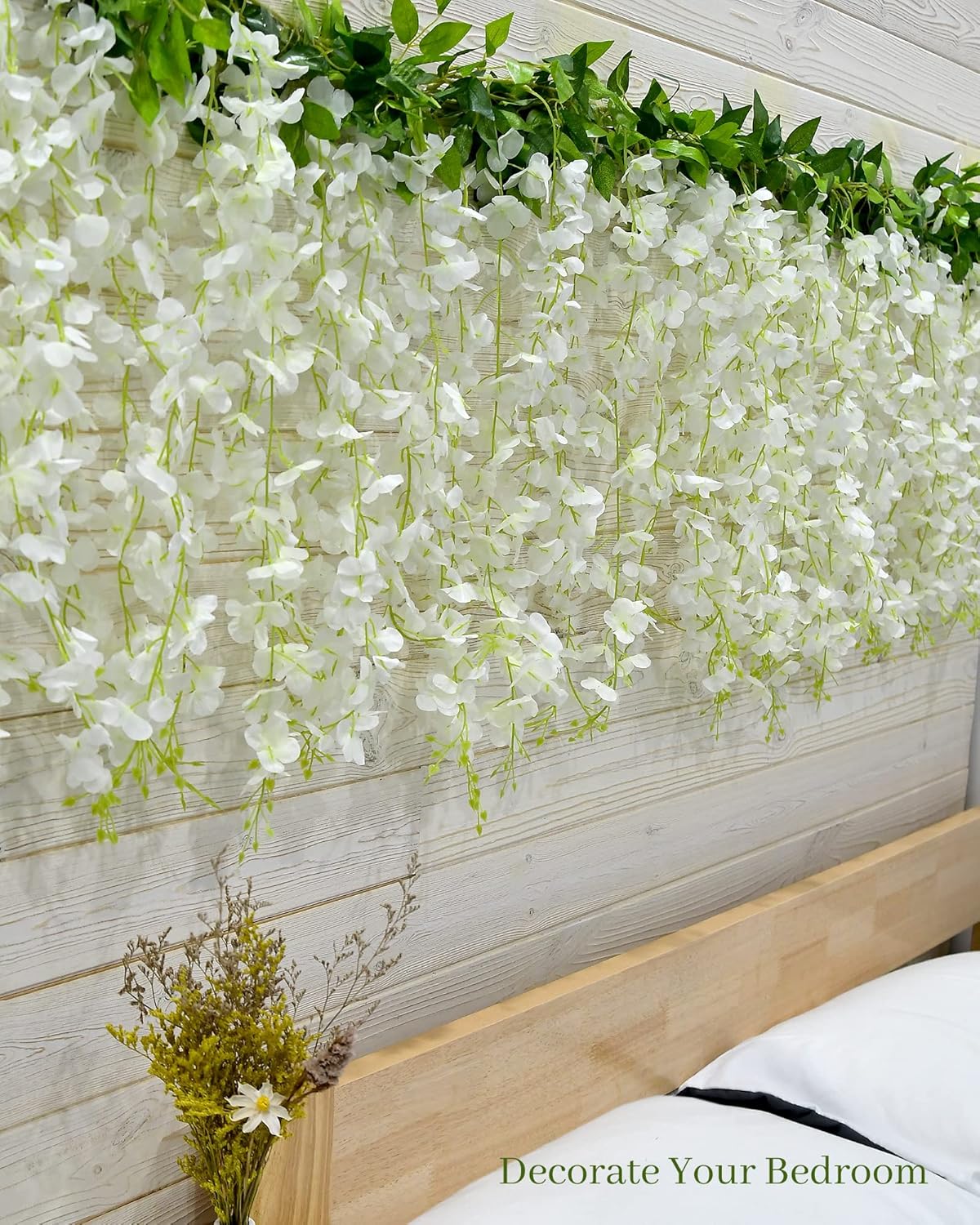 40 Branches Wisteria Hanging Flowers 6 Feet Artificial White Vine Silk Wisteria Flowers Garland for Wedding Arch Party Garden Home Decor (4 Packs)