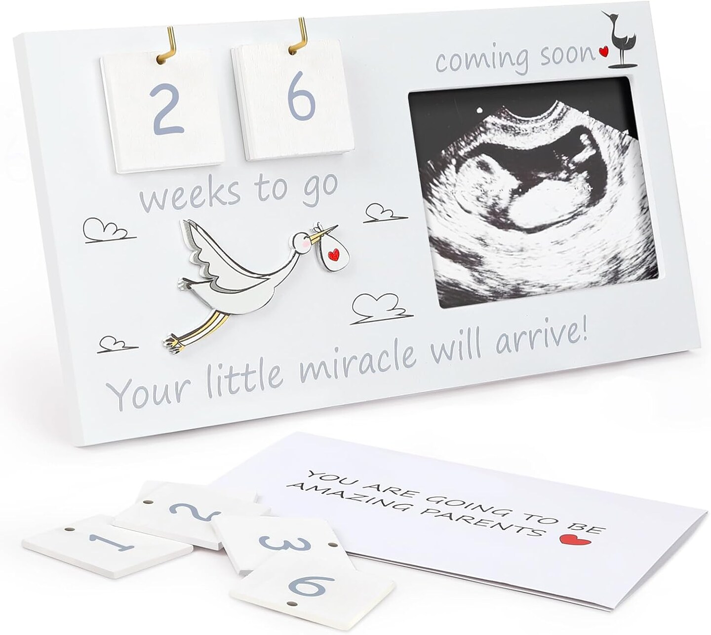 Baby Sonogram Picture Frame with Countdown Weeks 4&#x22;x3&#x22; Ultrasound Photo Frames - Pregnancy Announcement Gifts for Expecting Parents, Baby Shower Gifts