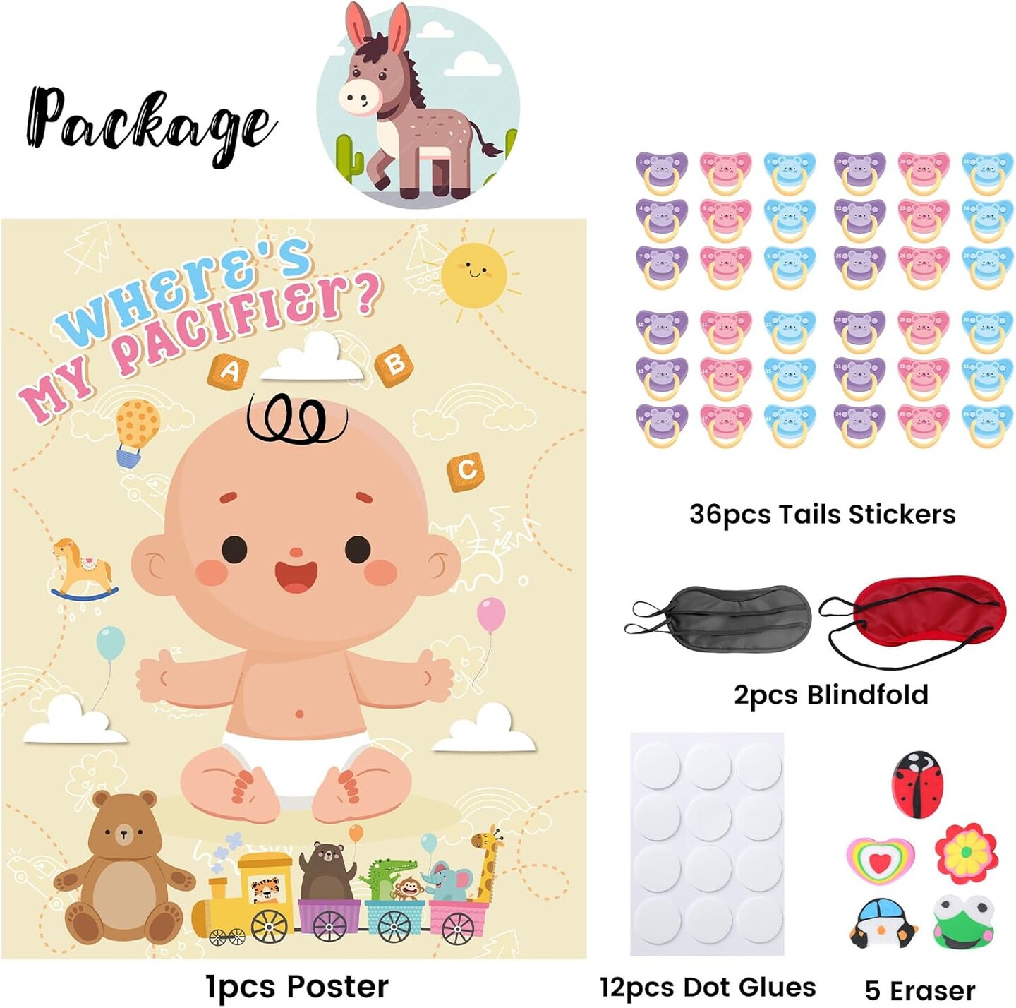 Pin the Pacifier on the Baby Shower Game, 36 Players Gender Reveal Party Supplies, Where is The Baby&#x2019;s Binky