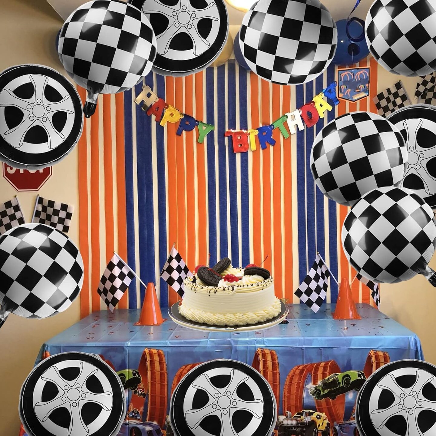 12 Pcs Tire Balloons Black and White Checkered Balloons, 18 Inch Race Car Balloons Wheel Foil Balloons for Baby Shower Gender Reveal Racing Theme Birthday Party Decoration Hot Wheels Party Supplies