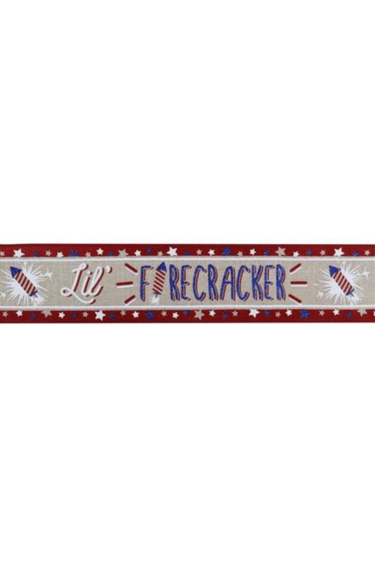 2.5&#x22; Lil Firecracker Patriotic Ribbon: Natural (10 Yards)