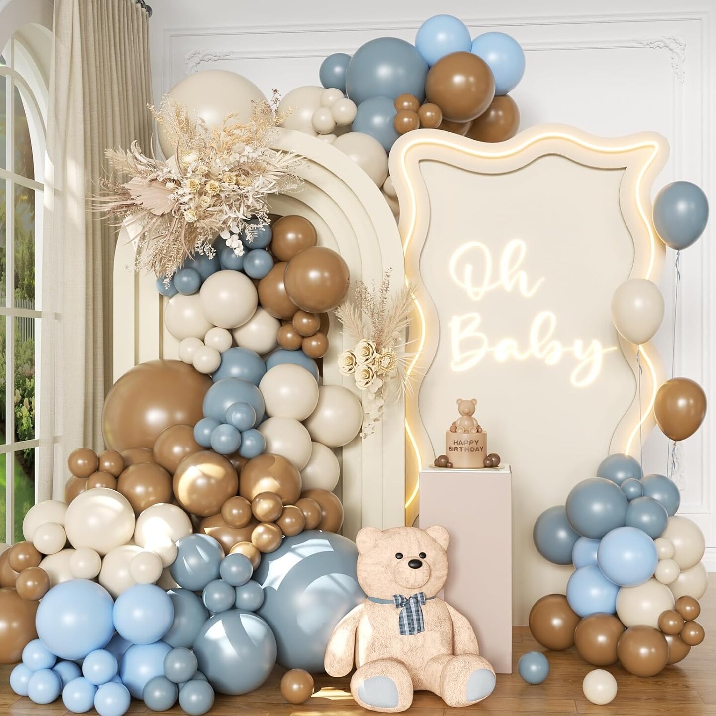 Brown Blue Balloon Arch Kit 138 Pcs Bear Baby Shower Decorations Include Brown Beige Blue Balloons