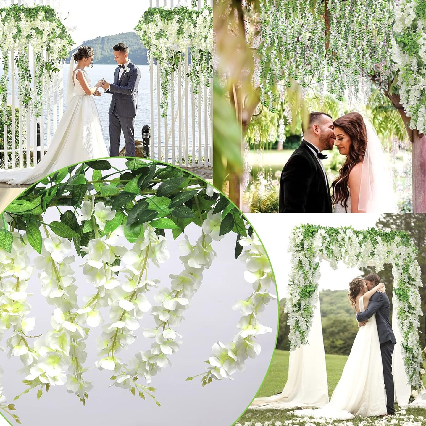5 Pcs White Wisteria Artificial Flower Garland – 36 ft Hanging Silk Flowers for Home, Garden, Wedding, Ceremony & Arch Décor