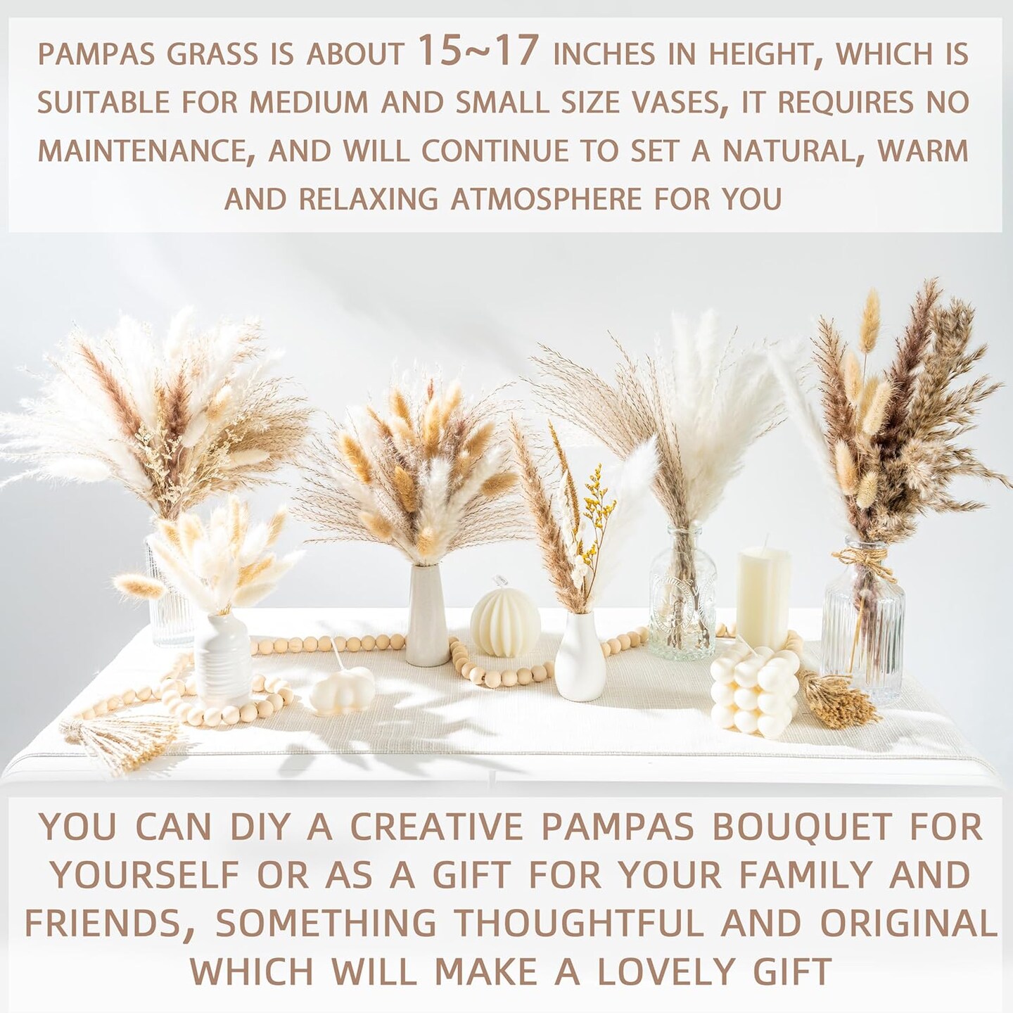 Natural Dried Pampas Grass Boho Home Decor Bouquet Phragmites Dried Flowers Bouquet for Wedding Floral Arrangements Home Decorations