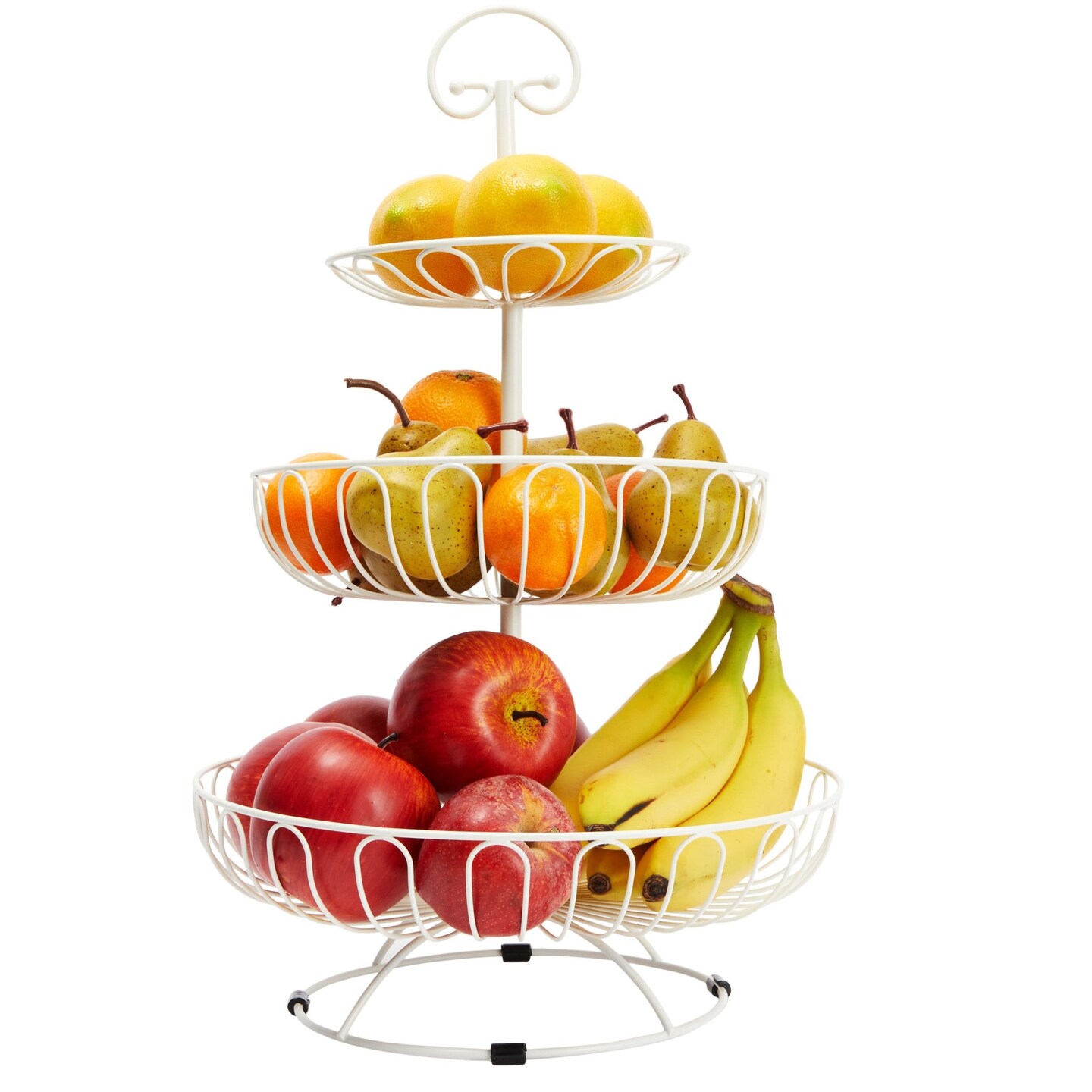 White 3-Tiered Fruit Basket for Kitchen Countertop - Metal Large Fruit Bowl Stand for Produce, Vegetables, Organization, Storage Rack (18 In)