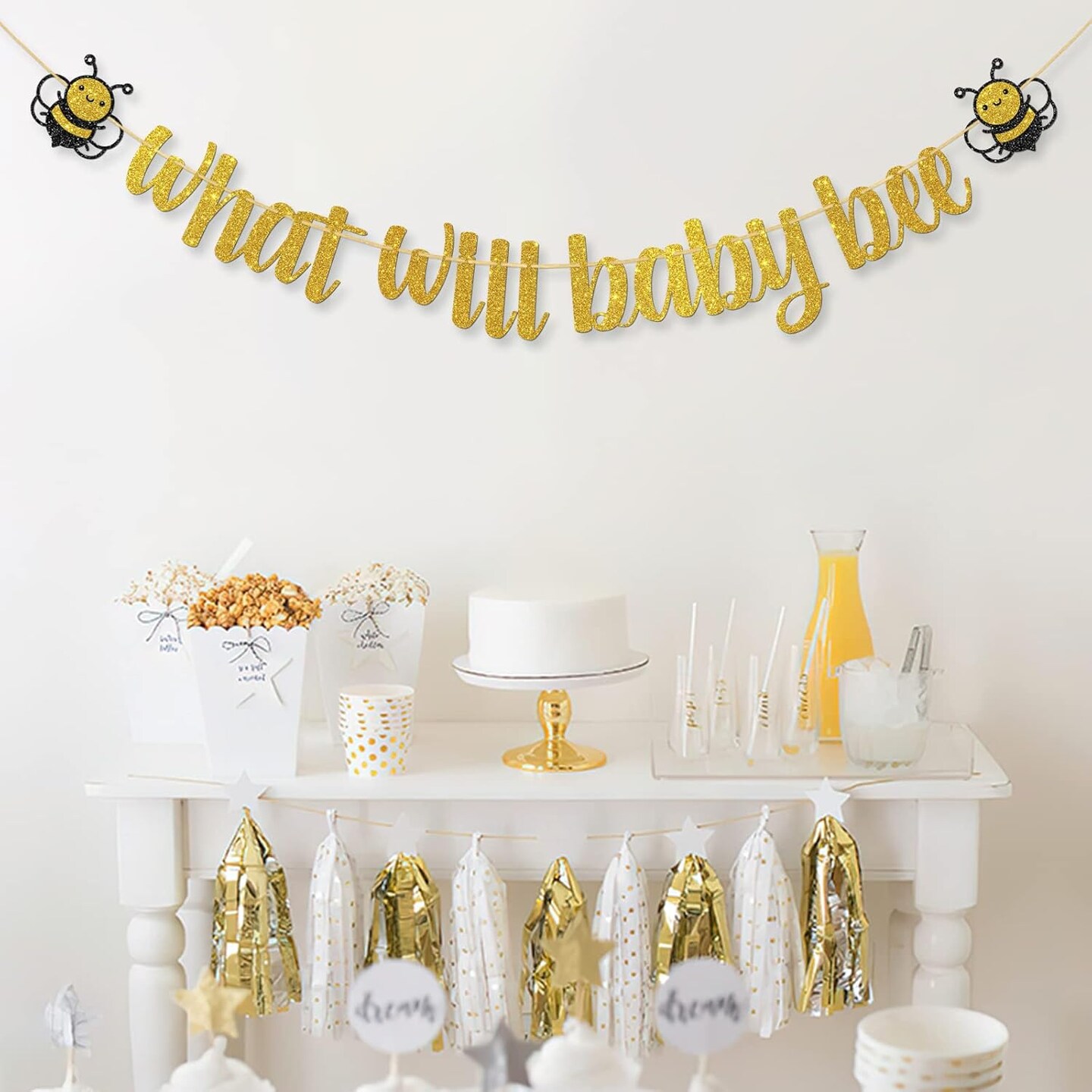 What Will Baby Bee Banner - Bumble Bee Theme Baby Shower/Gender Reveal Party Decoration