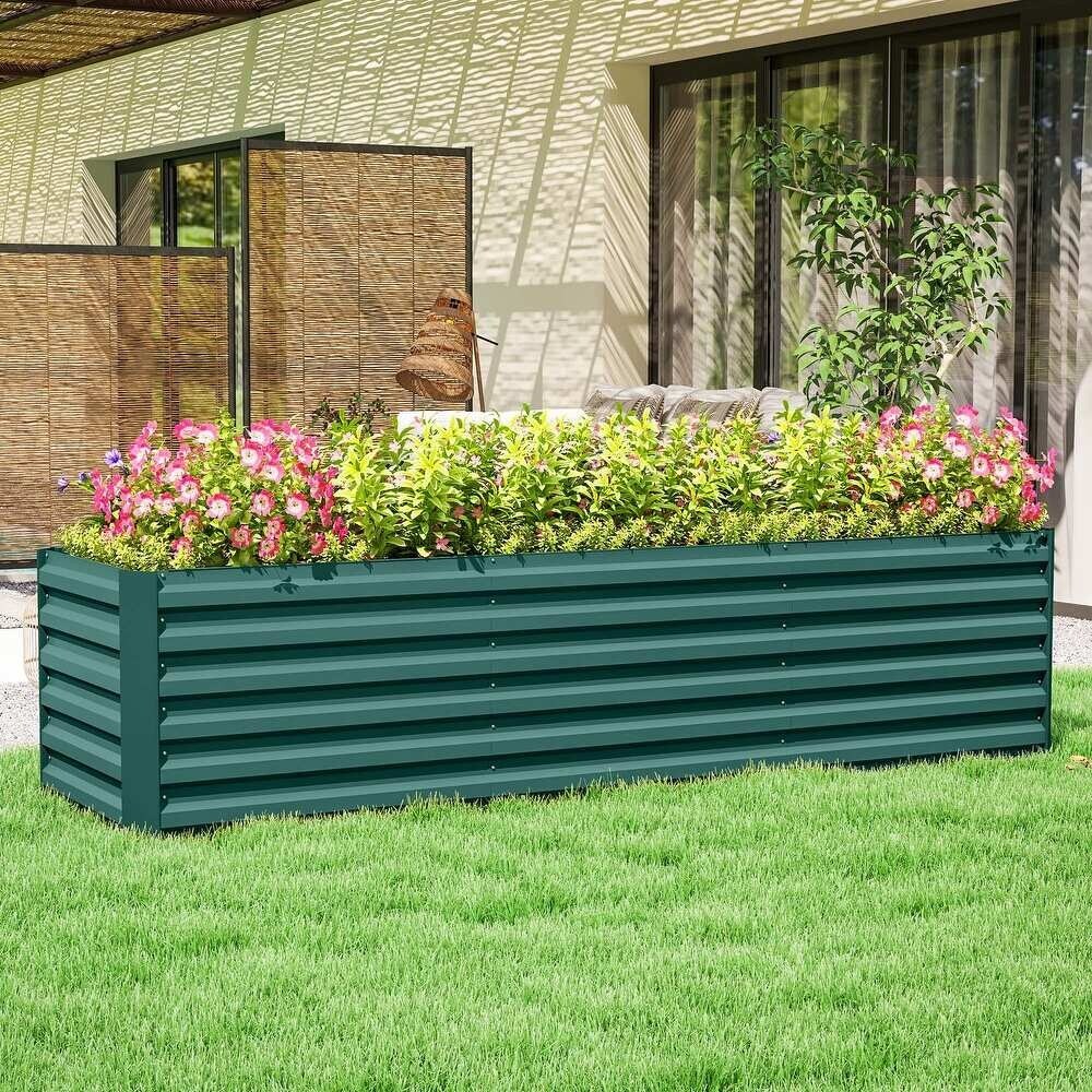 Large Outdoor Galvanized Metal Planter Box with Safety Edging