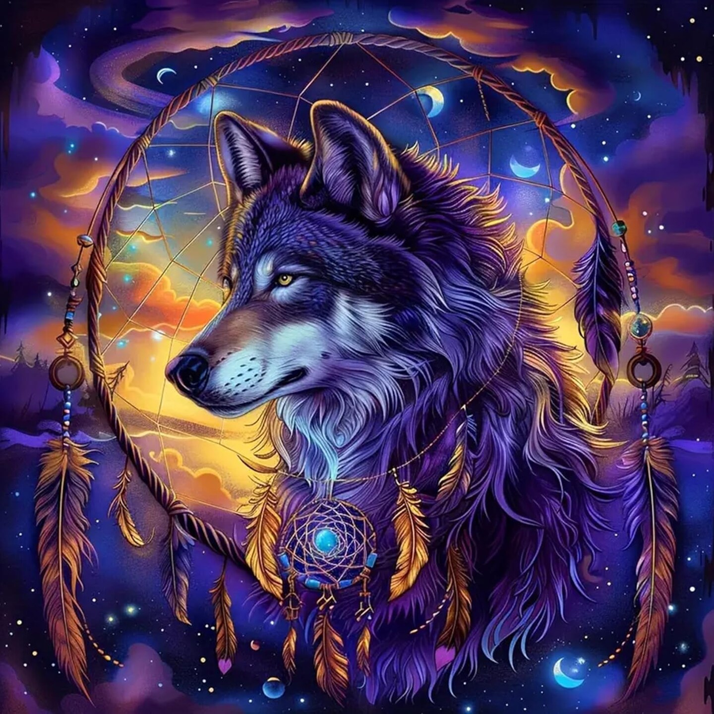 Wolf Diamond Painting Kits for Adults Wolf Dream Catcher Diamond Art Kits for Adults Beginner Dream Catcher DIY Full Drill Diamond Paintings 5D Gem Art and Crafts 15.7x15.7 inch