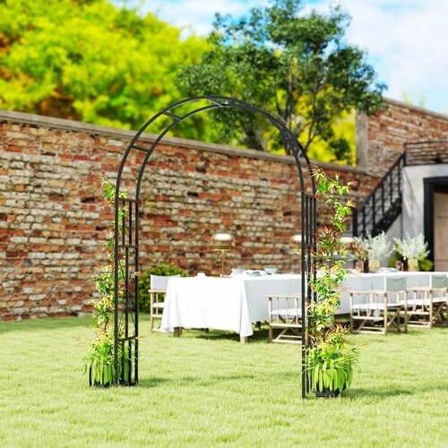 Steel Garden Arch Wide Metal Trellis Black