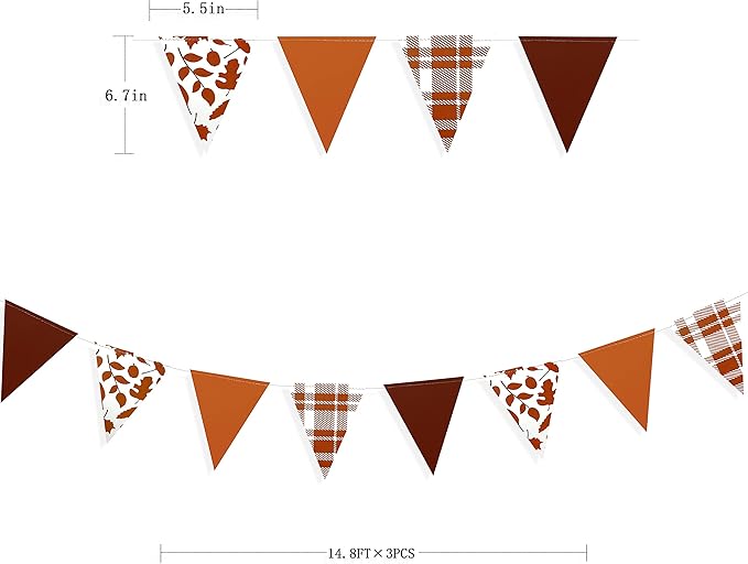 Fall Maple Leaf Pennant Banner - Triangle Hanging Bunting Flag for Thanksgiving Decorations, Autumn Birthday Party, Harvest Bridal Shower, and Pumpkin Theme Baby Shower