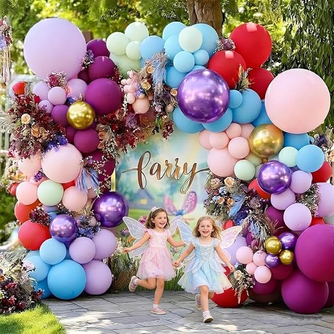 Pink Blue and Purple Balloon Arch Kit - Double-Stuffed Baby Blue & Pastel Purple Garland with Metallic Gold Accents for Princess Birthday, Baby Shower, & Hawaii Party Decor