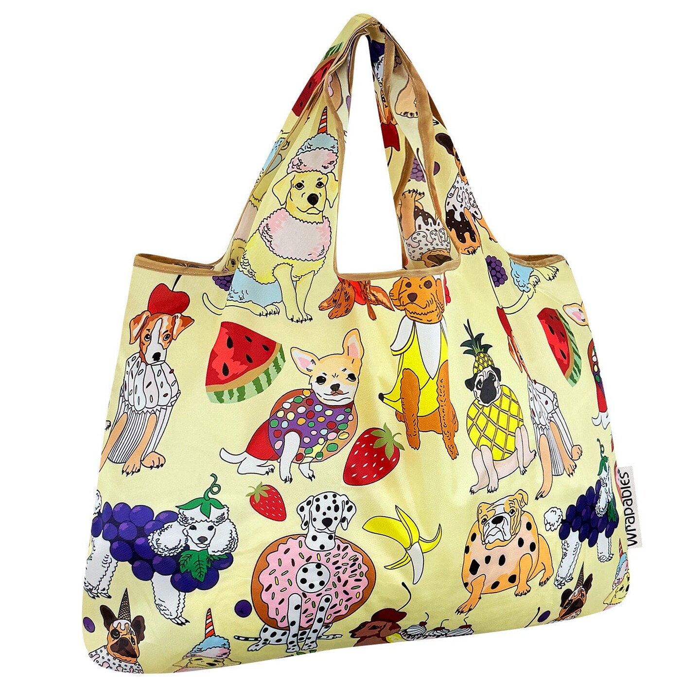 Wrapables Large Foldable Tote Nylon Reusable Grocery Bags, Dessert Dogs