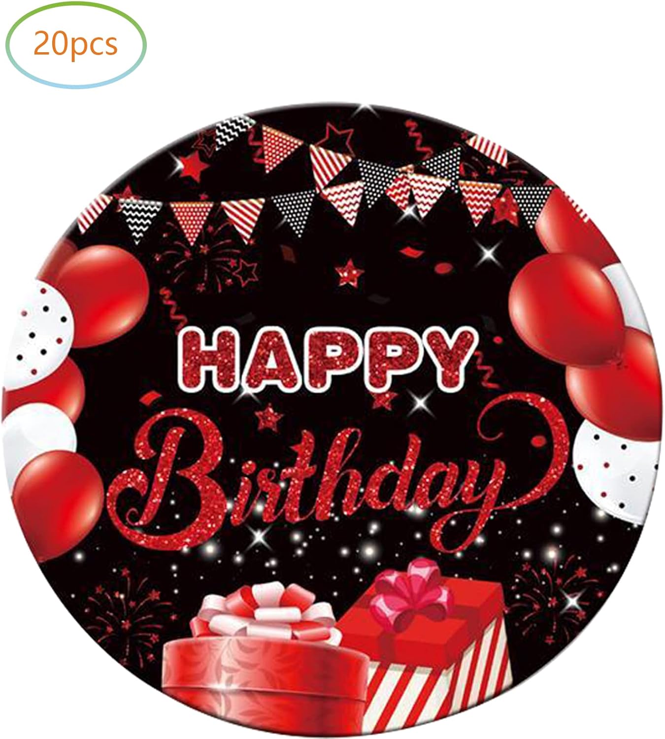 Red and Black Birthday Party Tableware Supplies Set, 20 Plates and 20 Napkins, Red Birthday Party Confetti Sprinkles Happy Birthday Party Decorations for Men Women