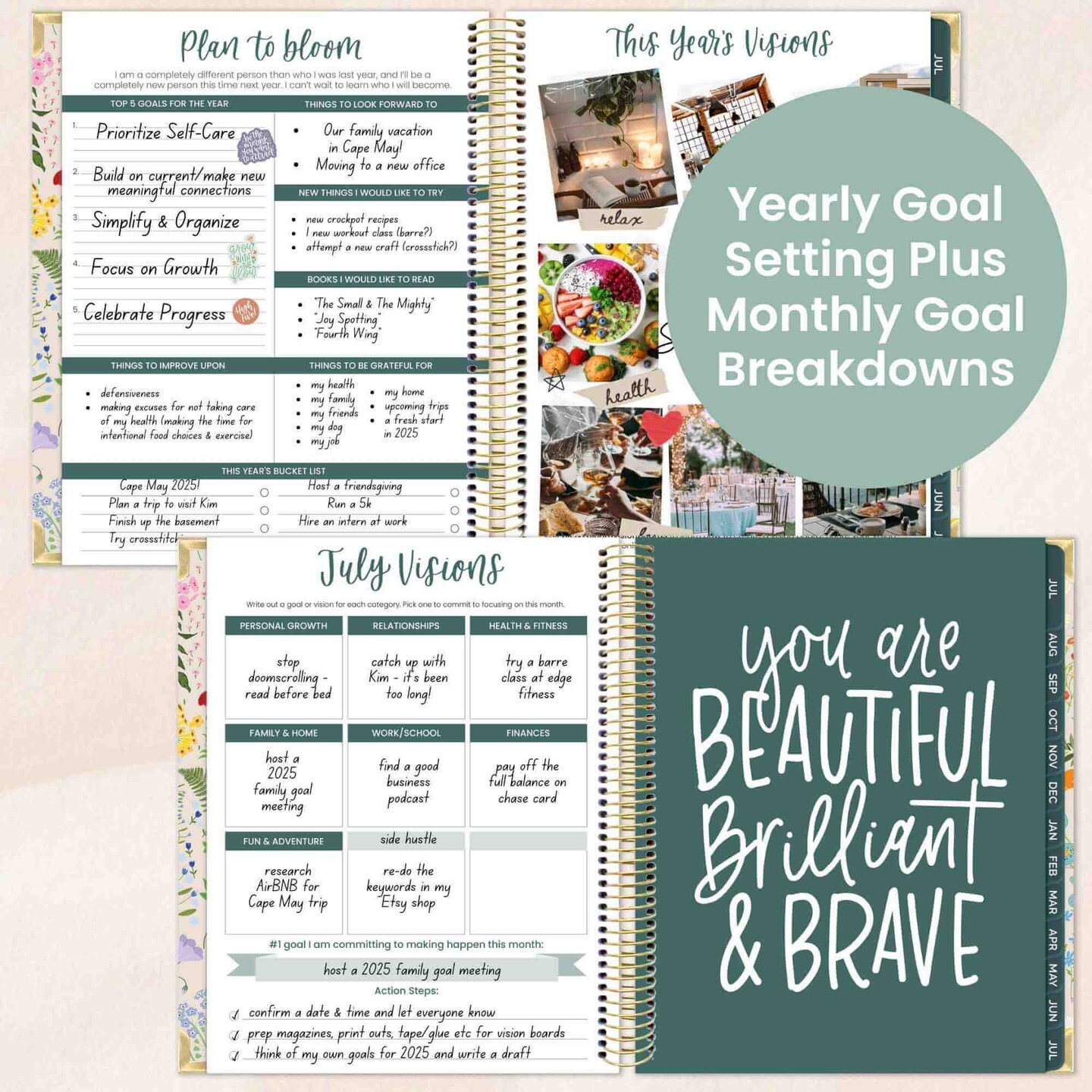 bloom daily planners 2025-26 Academic Planner Vision Planner, 7.5" x 9", Garden Party, Beige