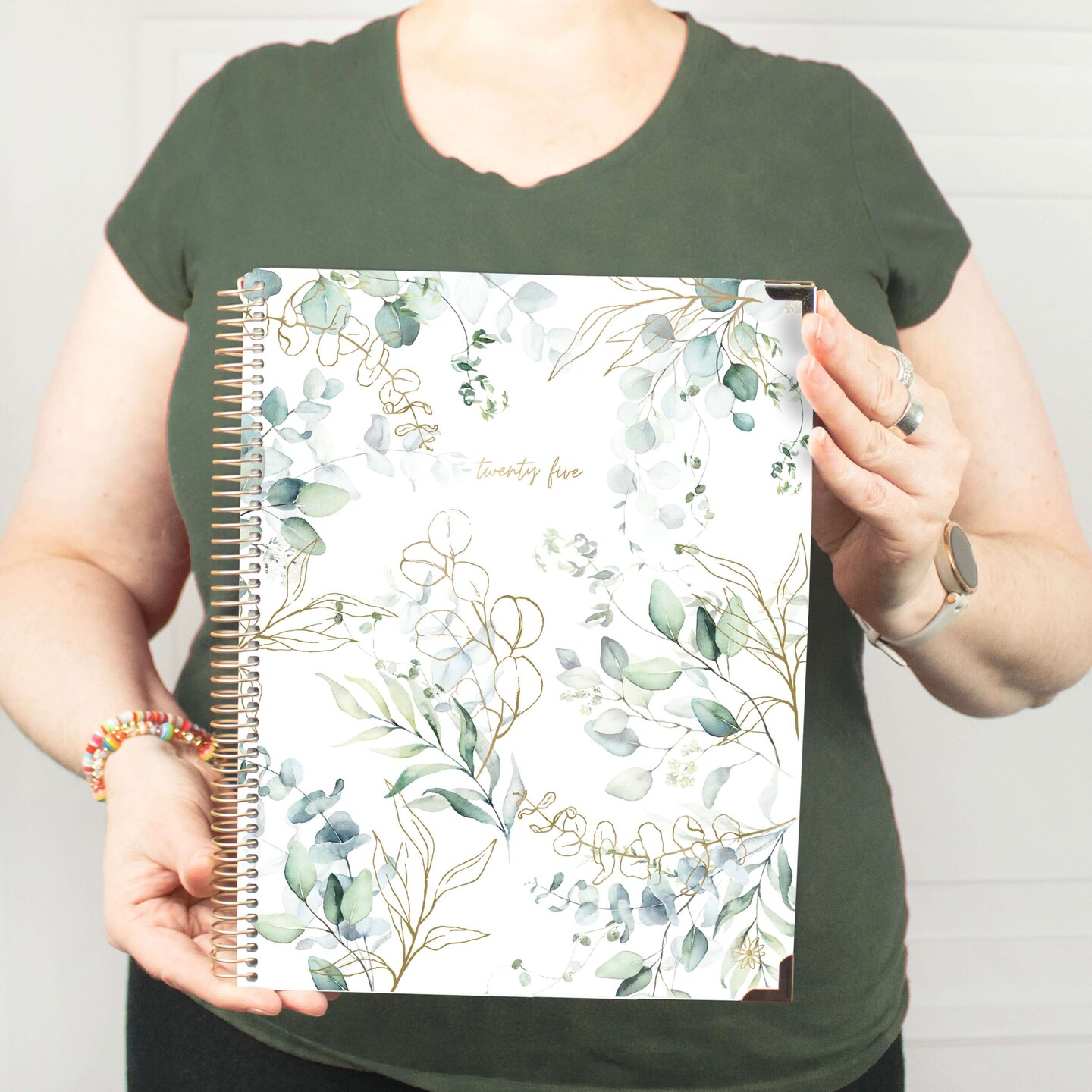 bloom daily planners 2025 Hard Cover Planner, 8.5&#x22; x 11&#x22;, Eucalyptus, White