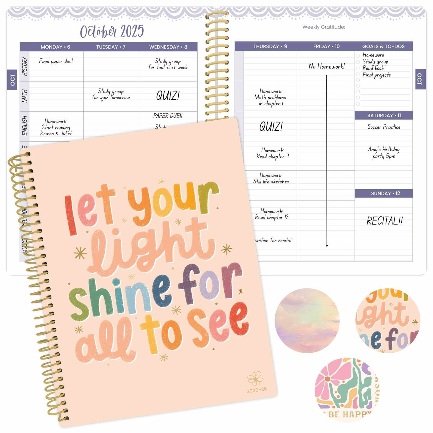 bloom daily planners 2025-26 Academic Soft Cover Daisy Student Planner, 7&#x22; x 9&#x22;, Let Your Light Shine