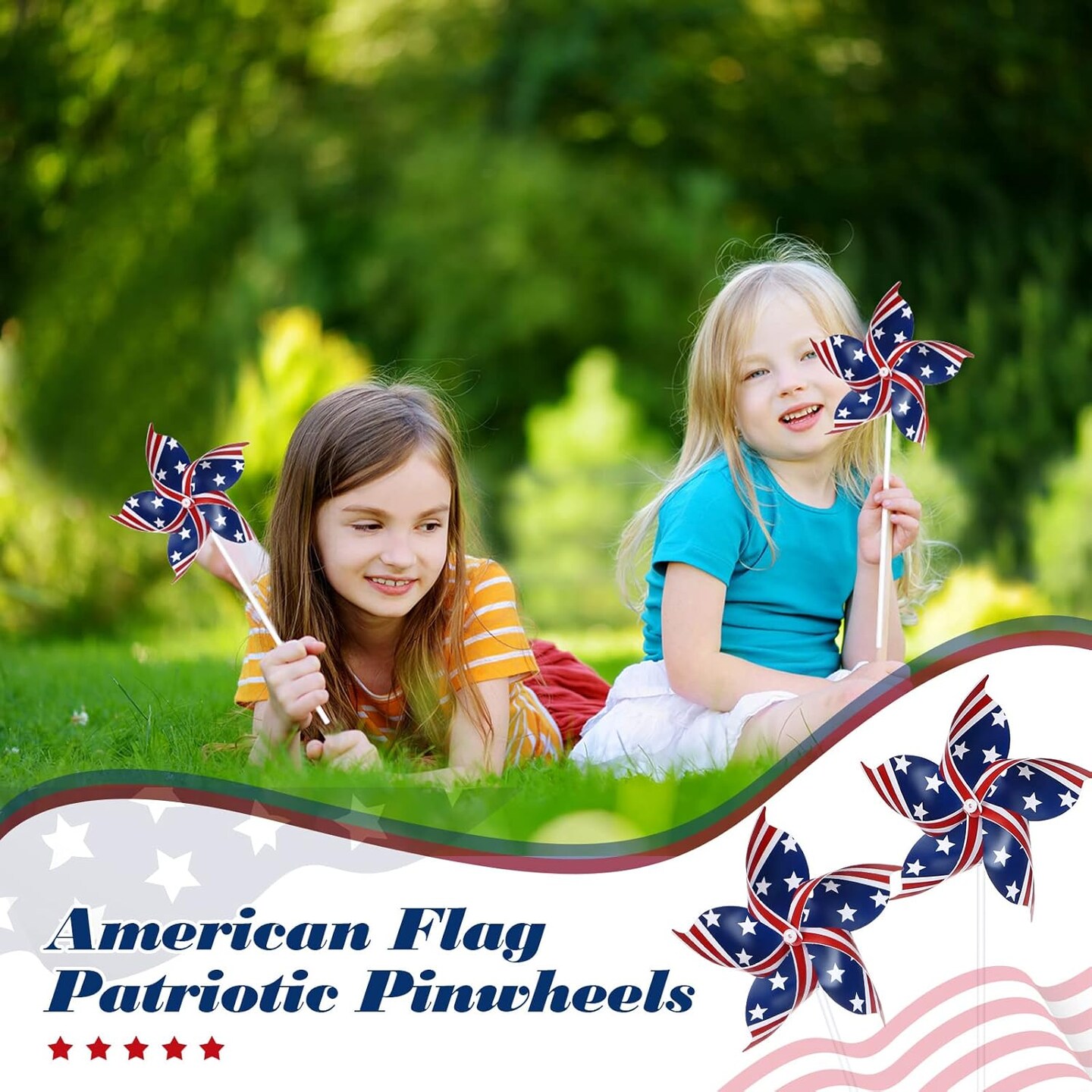 80 Pcs American Flag Patriotic Pinwheels 4th of July Decor Red White and Blue Windmills Fourth of July Independence Day