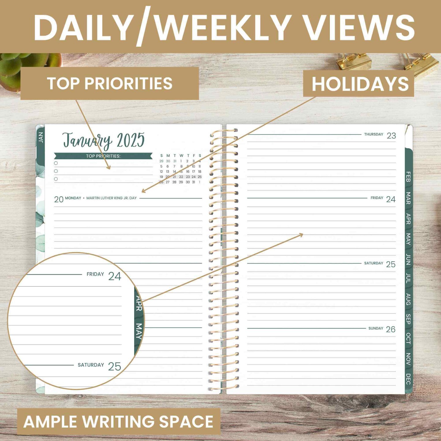 bloom daily planners 2025 Soft Cover Planner, 5.5&#x22; x 8.25&#x22;, Boho Greenery