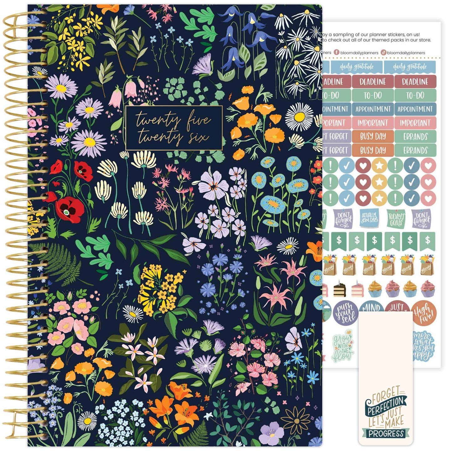 bloom daily planners 2025-26 Academic Planner, Soft Cover, 5.5&#x22; x 8.25&#x22;, Garden Party, Navy