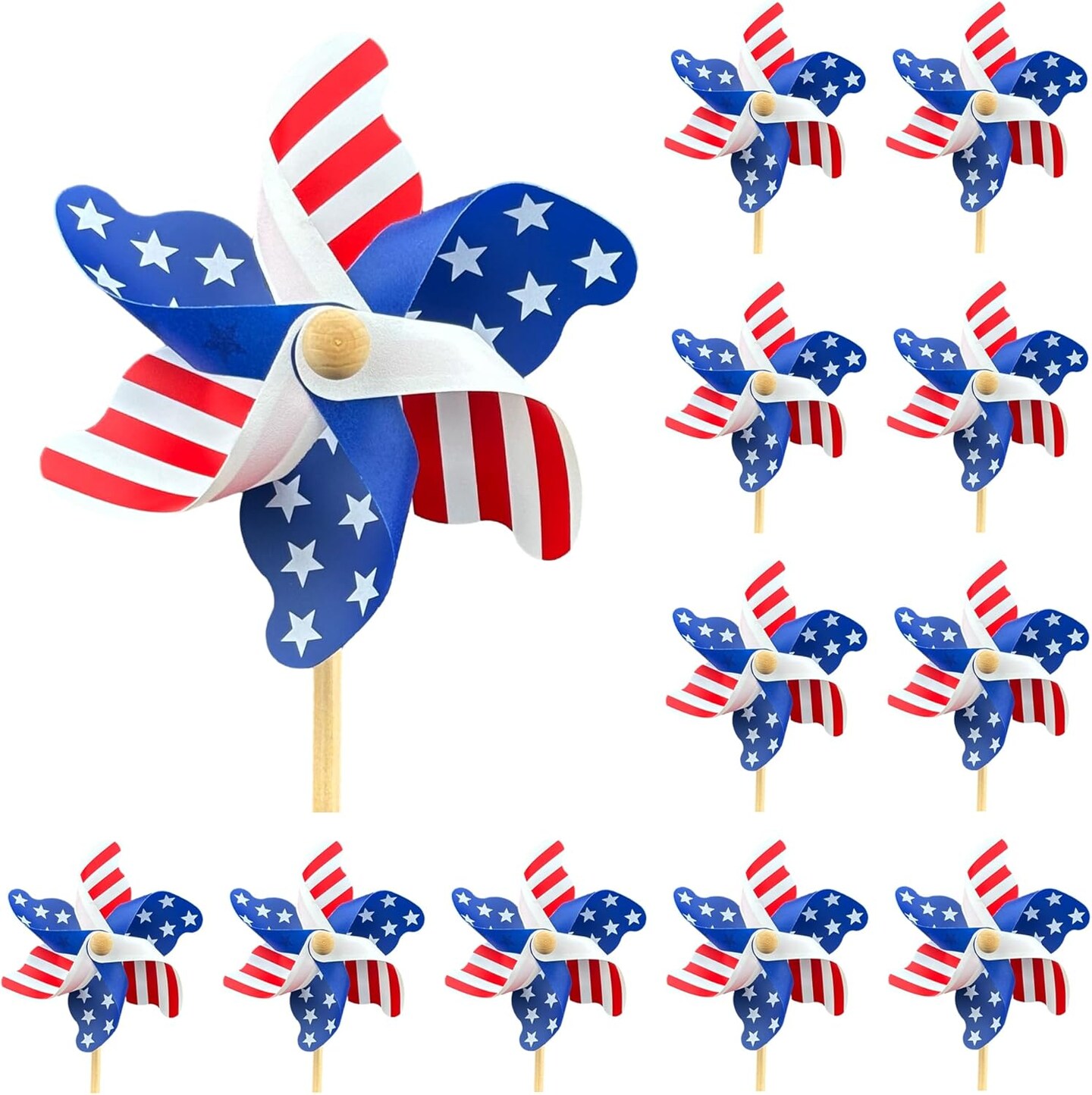 12 Pack Patriotic Pinwheels, American Flag Pinwheels, Wind Spinners for Yard for 4th of July Decor