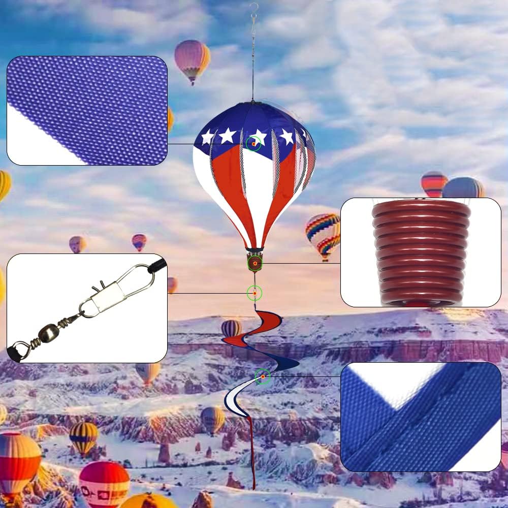 Patriotic Hot Air Balloon Garden Wind Spinners Giant Flag Pinwheels Whirligigs Windmill Toys for Kids Yard Decor Lawn Decorations