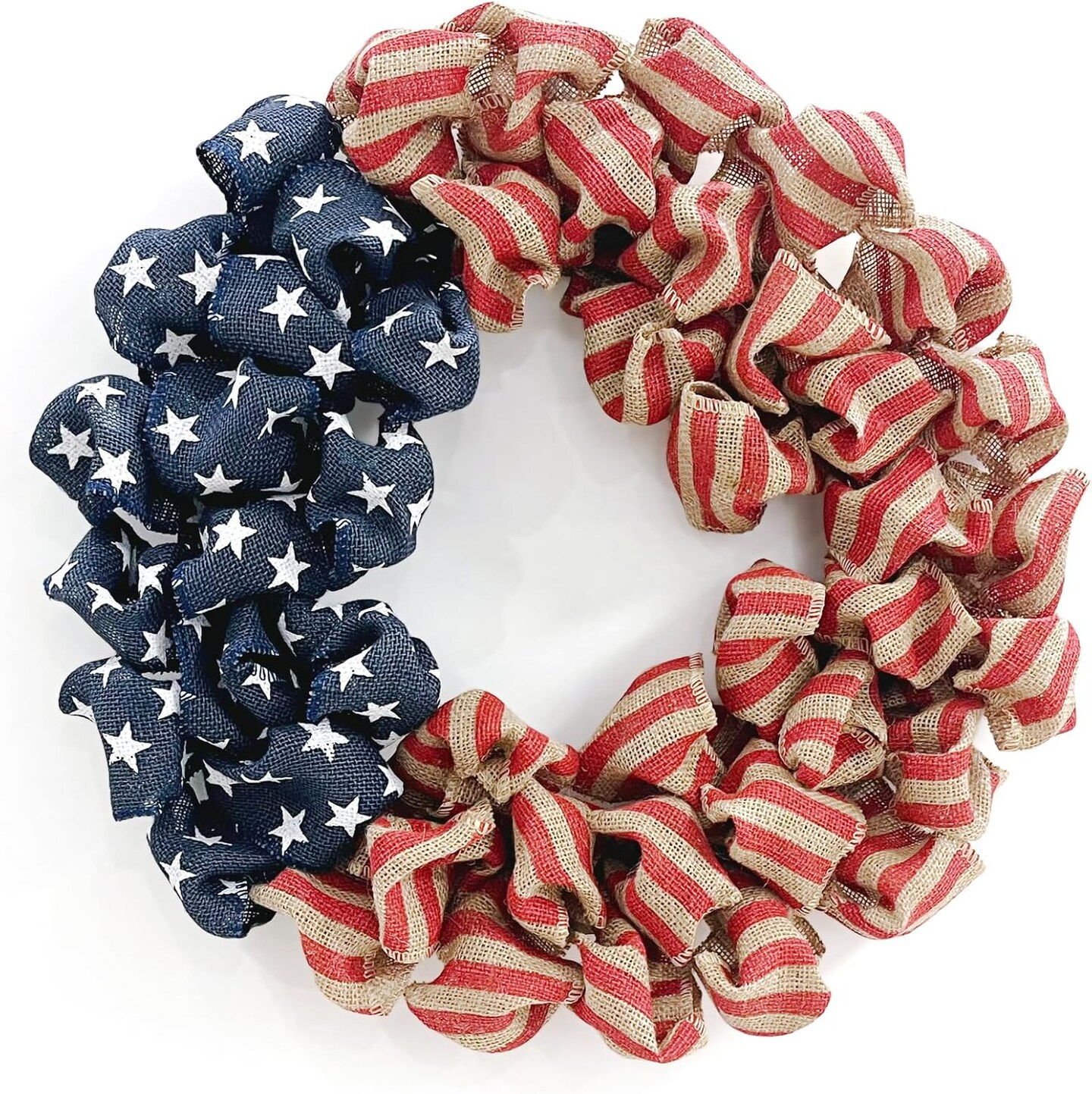 24 Inch Summer Patriotic Front Door Wreath, 4th July Independence Day Wreath America Patriotic Flag Burlap Farmhouse Decor, Memorial Day Americana Wreaths for Front Door Window Christmas Decor