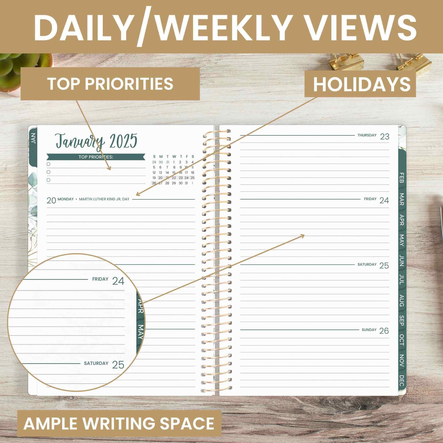 bloom daily planners 2025 Soft Cover Planner, 5.5&#x22; x 8.25&#x22;, Eucalyptus, White